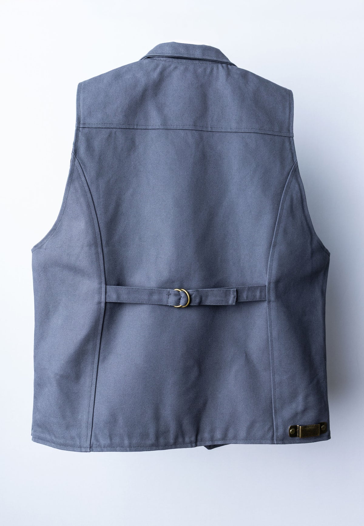 Iron Tradesman grey tool vest back view with adjustable waist strap. USA Made
