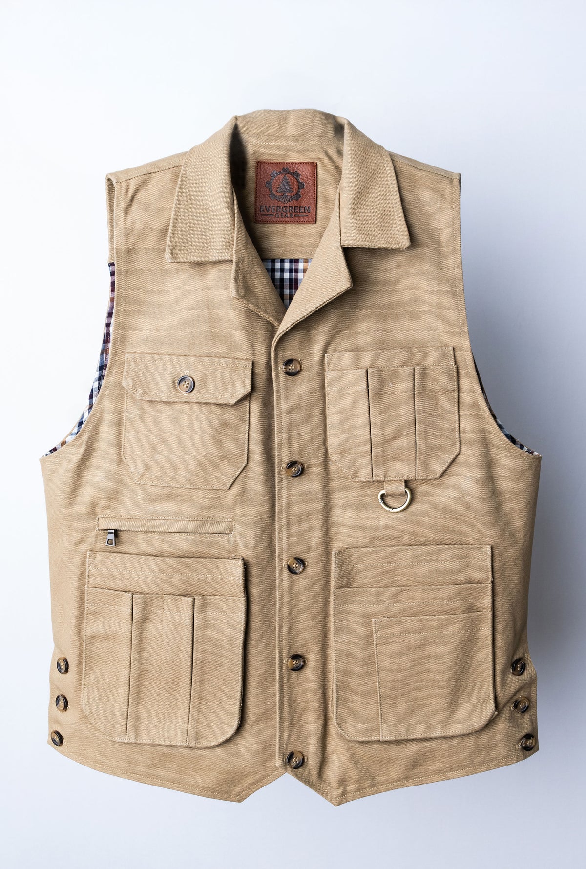 Iron Tradesman khaki tool vest with multiple exterior pockets. Duck Canvas Vest. USA Made