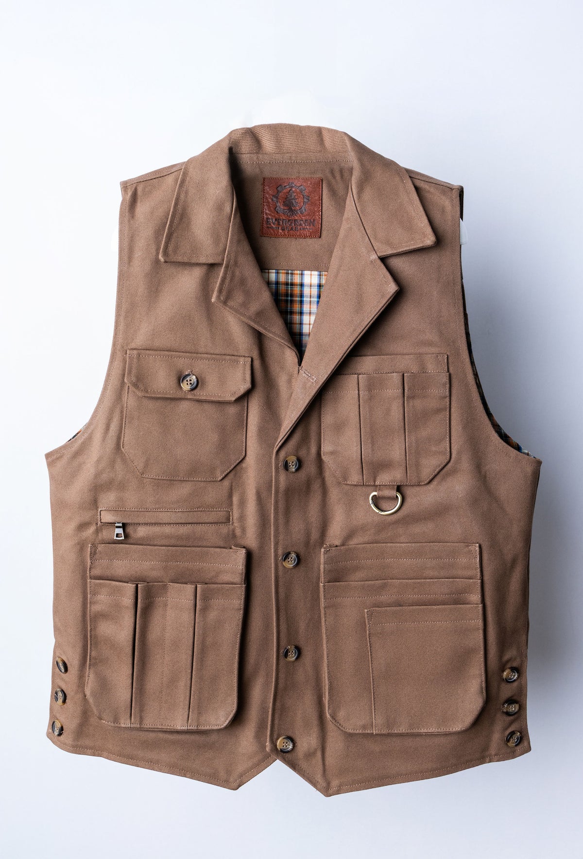 Duck canvas tool vest and utility vest for tradesmen and outdoorsmen. Brown Duck Canvas. USA Made